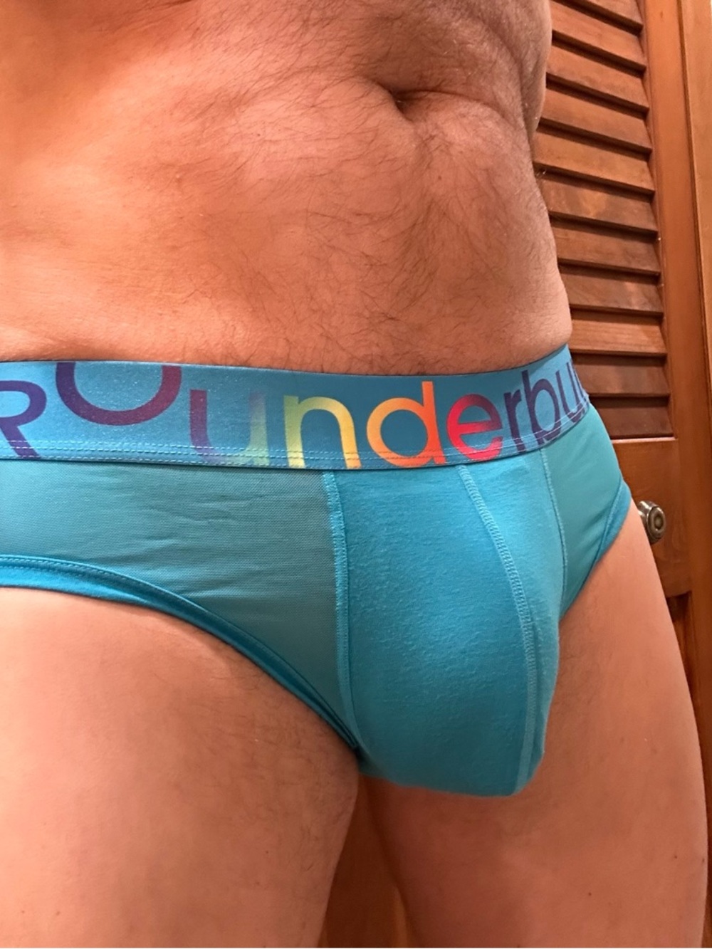 Men's Rounderbum Blue Pride Briefs with Rainbow Logo Waistband